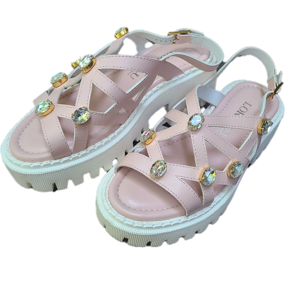 LORIBLU Made In Italy Pink Ankle Strappy Leather Sandal Beaded 38IT, 7.5US - Picture 2 of 10